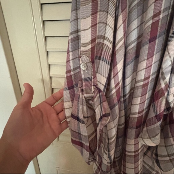 American Rag Purple Plaid Blouse with Crochet Accents - Picture 8 of 11